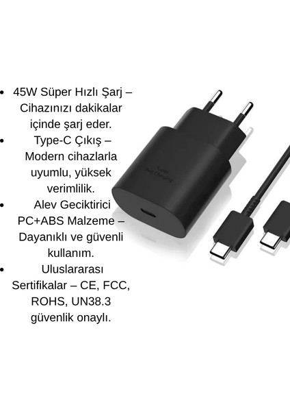 45W Süper Hızlı Şarj Adaptörü | Type-C Çıkışlı, Güvenli ve Hızlı Şarj Cihazı fiyatları