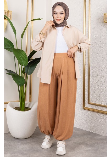 Beli Lastikli Şalvar Pantolon 0001-06 Taba