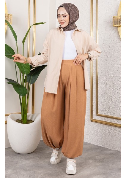 Beli Lastikli Şalvar Pantolon 0001-06 Taba modelleri