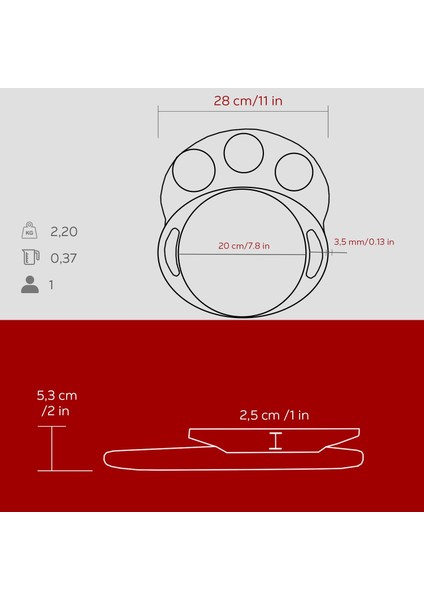 Döküm Yuvarlak Saç Kavurma Tavası Döküm Demir Yekpare Çift Kulplu Kayın Servis Ahşabı ÇAP(Ø)20CM. (Sos Kapları Dahil Değildir)-Bordo indirimleri