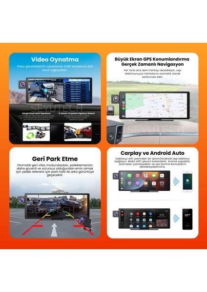 X3 Ekranlı Carplay Apple Android Uyumlu 10.3 Inç 2k Görüntü Arka/ön/iç Görüş Kameralı Araç Ekranı fırsatları