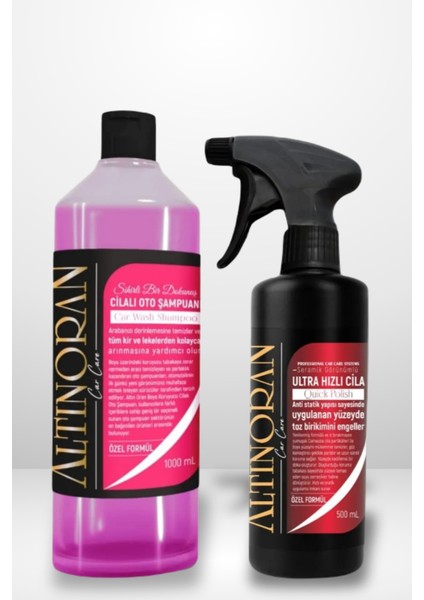 Araç Bakım Seti: Cilalı Oto Şampuanı 1000ML ve Ultra Hızlı Cila 500ML