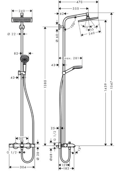Crometta E Duş Kolonu 240 1 Jet, Banyo Termostatı Ile Krom fiyatları