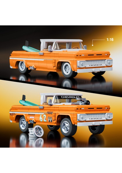 ™ Hot Wheels® Elite Serisi - Custom '62 Chevy Pickup Yapı Oyuncağı Seti (858 Parça), Koleksiyoncular Için JFT20 modelleri