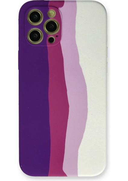 Bfs iPhone 12 Pro Max Kılıf Ebruli Lansman Silikon - Mor-Beyaz
