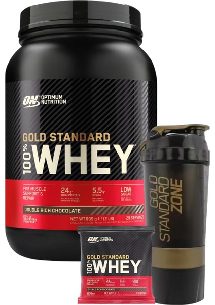 Whey gold Standard Çikolata Aromalı 899 g 29 Servis Yüksek Protein Tozu - Optimum Shaker - Whey gold Standard Çikolata Aromalı Şase 31 g 1 Servis