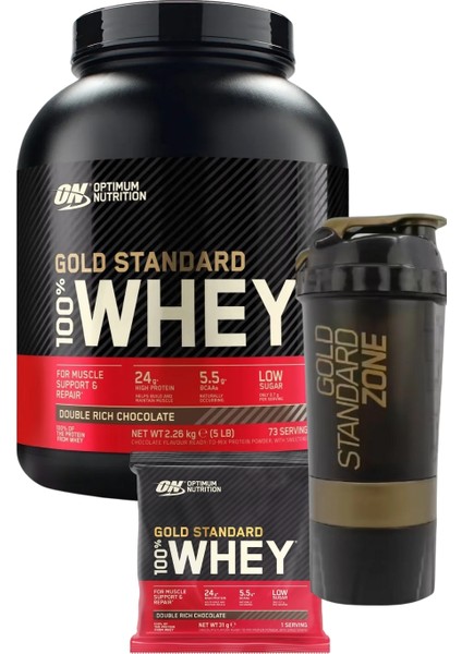 Whey Gold Standard Double Çikolata Aromalı 2.26KG 73 Servis Yüksek Protein Tozu Kas Gelişimi - Optimum Shaker - Whey Gold Standard Çikolata Aromalı Şase 31G 1 Servis