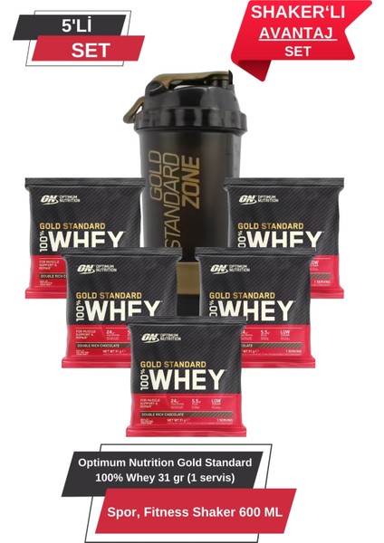 Whey gold Standard Çikolata Aromalı Şase 31 g 1 Servis 5 'li - Optimum Shaker