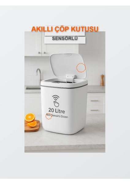 20L Sensörlü Akıllı Antibakteriyel Çöp Kovası Otomatik Kapaklı, Banyo Mutfak 4 Pil Yanında fırsatları