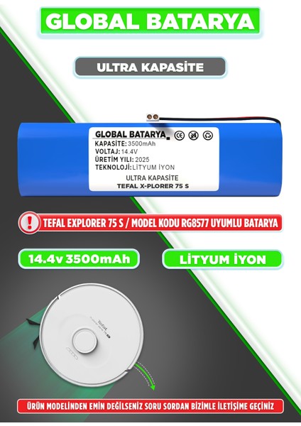 Tefal X-Plorer 75 S Uyumlu Robot Süpürge Bataryası 14.4V 3500MAH Li-Ion Pil (Ultra Kapasite)