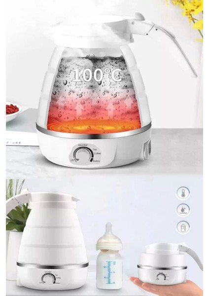 Katlanabilir Kamp ve Piknik Mini Elektrikli Su Isıtıcı, Silikon Kaplı, Beyaz fırsatları