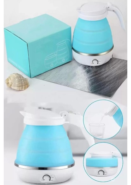 Katlanabilir Kamp ve Piknik Mini Elektrikli Su Isıtıcı, Silikon Kaplı, Beyaz