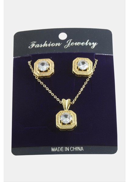 Msa-Shop Kare Zirkon Taşlı Set Kolye-Gümüş Rengi fiyatları