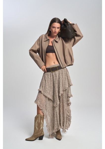 Mireya Asimetrik Vizon Dantel Etek modelleri