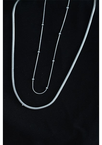 Paslanmaz Çelik Snake ve Dorika Model Kombin Kolye