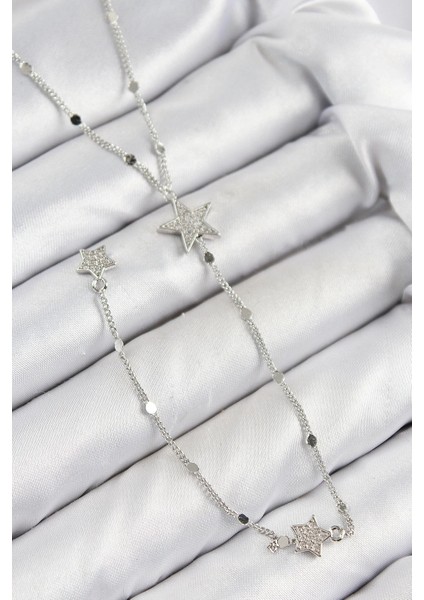 Bfs Pirinç Zirkon Taşlı Yıldız Model Gümüş Renk Y Kolye