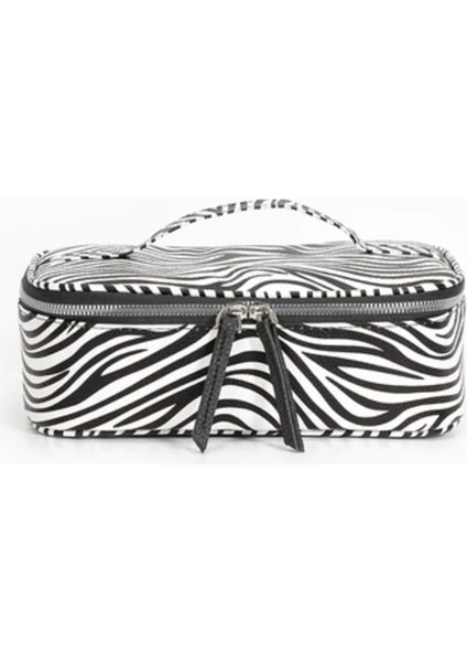 Zebra Desenli Şık Makyaj Çantası, Siyah Renk Alternatifi