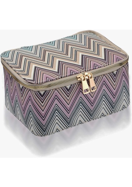 Mor Zigzag Makyaj Çantası, Şık ve Kullanışlı Makyaj Malzeme Çantası