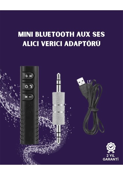 Bluetooth Aux Adaptör | 3.5mm Ses Girişi Için Kablosuz Dönüştürücü, 10M Menzil