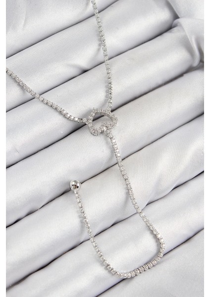 Bfs Pirinç Zirkon Taşlı Kalp Model Gümüş Renk Y Kolye