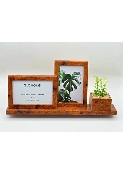Home Dekoratif Ahşap Çiçekli 2'li Masa Resim Çerçevesi Kahverenk