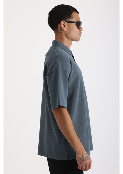 Eskitme Efektli Yıkamalı Double Pike Kumaş Erkek Polo Yaka Loose Fit Tişört fiyatları
