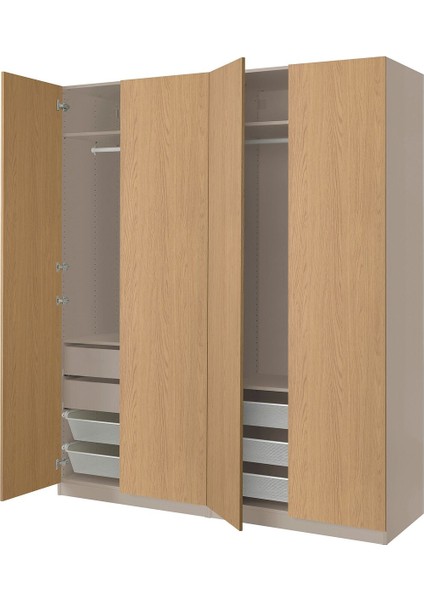 Pax Gardırop, Gri-Bej-Meşe Görünümlü, 200X66X236 cm