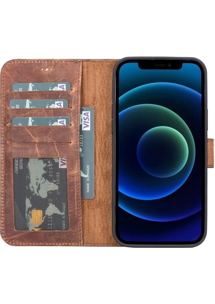 Apple iPhone 12 Pro Max Uyumlu Deri Cüzdanlı Kılıf Antik Kahve fiyatları