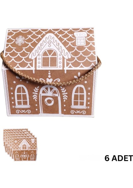 Yılbaşı Ev Tasarımlı Kutu Çanta, Dekoratif Yeniyıl, Düğün Hediye Çantası,baskılı-6lı, 9.5X14.5X15 cm
