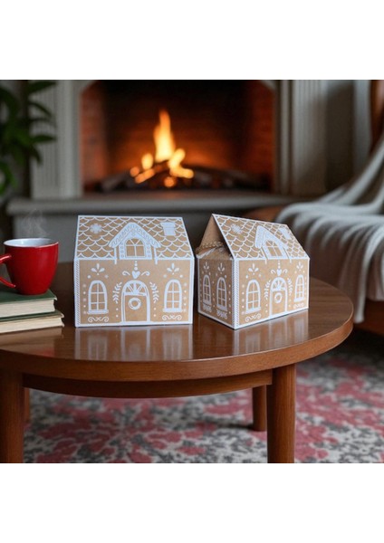 Yılbaşı Ev Tasarımlı Kutu Çanta, Dekoratif Yeniyıl, Düğün Hediye Çantası,baskılı-6lı, 9.5X14.5X15 cm fırsatları