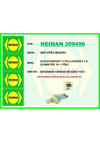 Geri Vites Müşürü Clıo Iıı-Kangoo 1.5 Dcı-Laguna Iı 1.8-2.0-Master 10> 2 Fişli