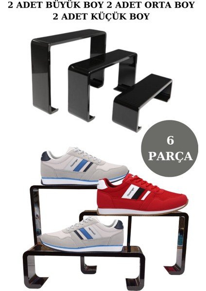 6 Parça Pleksi Siyah Kademeli Ayakkabı Rafı & Ayakkabı Teşhir Standı & Organizer Raf