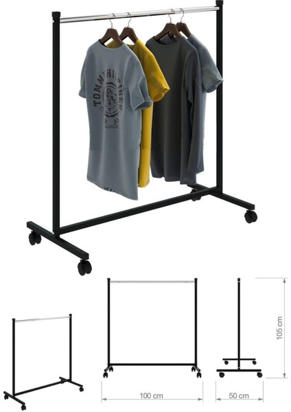 Ekonomik Tek Katlı Tekerlekli Askılık Elbise Askılığı Orta Stand