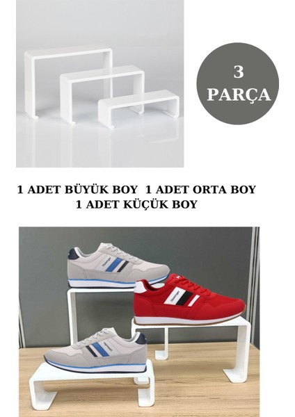 3 Parça Pleksi Beyaz Kademeli Ayakkabı Rafı & Ayakkabı Teşhir Standı & Organizer Raf