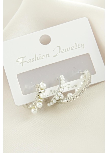 Msa-Shop 3 Adet Çivi Inci Zirkon Taşlı Küpe-Gümüş Rengi fiyatları