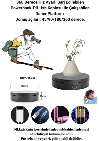 Şarjlı 360 Derece Çift Yönlü Hız Ayarlı Döner Platform Fotoğraf Çekim Standı