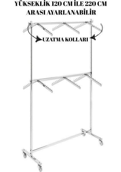 Çift Katlı 12 Adet Askılı Yüksek Kalite Tekerlekli Krom Kaplama Metal Orta Stand modelleri