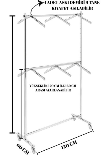 Çift Katlı 12 Adet Askılı Yüksek Kalite Tekerlekli Krom Kaplama Metal Orta Stand fırsatları