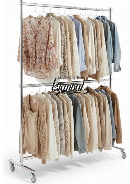 Çift Katlı Frenli Tekerli 145 kg Kapasiteli Orta Askılık Ayaklı Askılık (Eşek) fiyatları