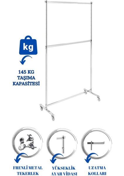 Çift Katlı Frenli Tekerli 145 kg Kapasiteli Orta Askılık Ayaklı Askılık (Eşek) fırsatları