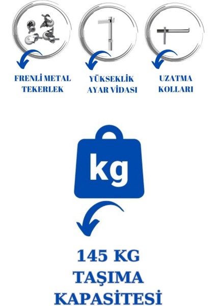 Çift Katlı Frenli Tekerli 145 kg Kapasiteli Orta Askılık Ayaklı Askılık (Eşek)