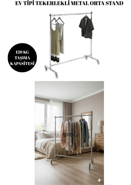 Ev Tipi Yükseklik Ayarlı Tekerlekli Metal Orta Stand - Evinizde ve Yazlıkta Kesin Çözüm