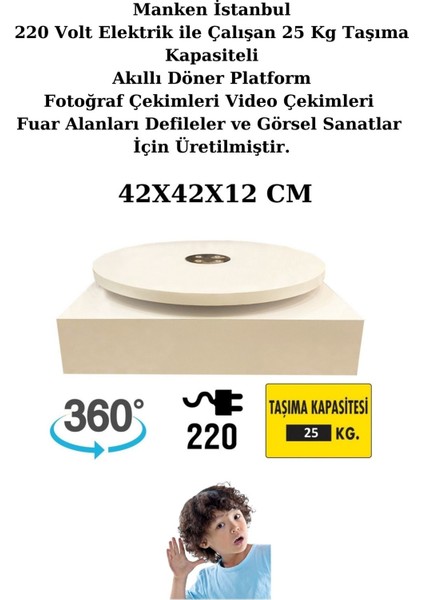 40 cm Çap 220 Volt Elektrik Ile Çalışan Tek Yönlü Beyaz Döner Platform Fotoğraf Çekim Standı