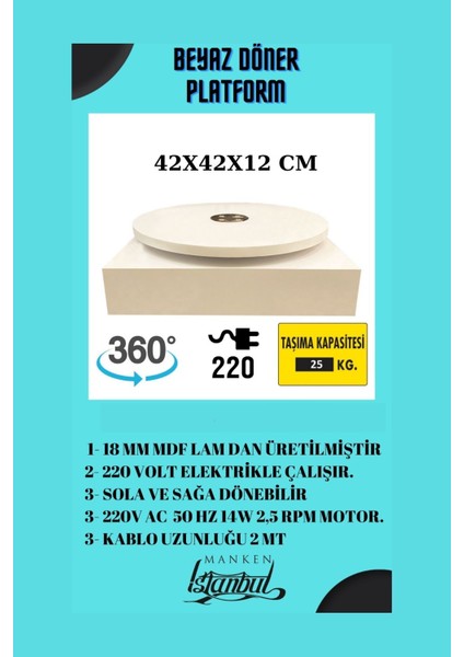 40 cm Çap 220 Volt Elektrik Ile Çalışan Tek Yönlü Beyaz Döner Platform Fotoğraf Çekim Standı modelleri