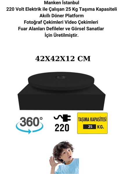 40 cm Çap 220 Volt Elektrik Ile Çalışan Tek Yönlü Siyah Döner Platform Fotoğraf Çekim Standı