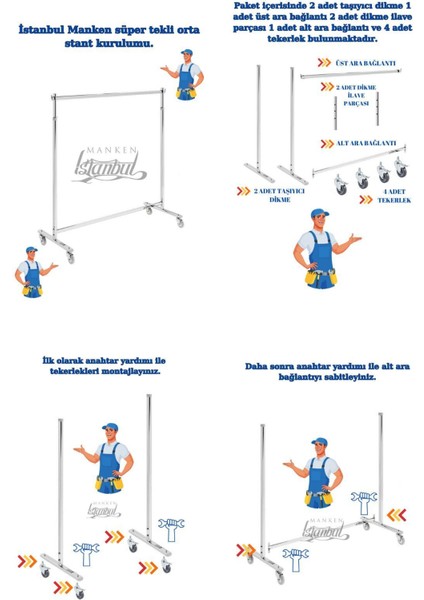 Ev Tipi Kıyafet Askısı Tekerlekli Askılık Orta Stant Metal Elbise Askılığı