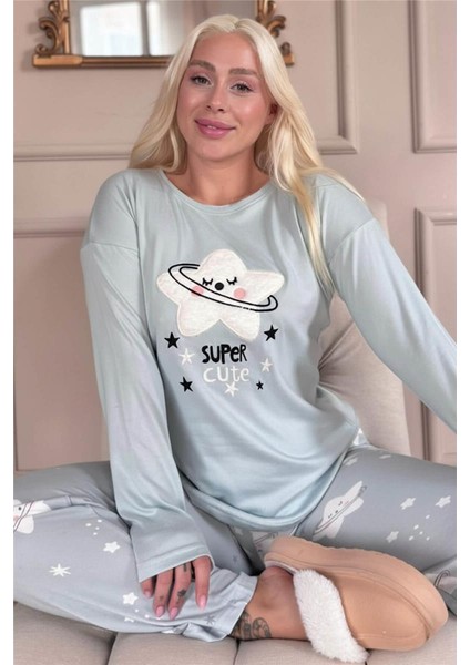 Super Cute Desenli Termal Kadın Pijama Takımı