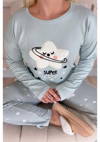 Super Cute Desenli Termal Kadın Pijama Takımı fırsatları