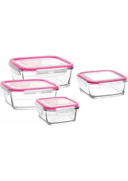 Saklama Kabı 4 Lü Cam Kilitli Saklama Kabı 4 Boy