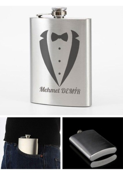 Isime Kişiye Özel Smokin Damat Temalı 9 Oz Çelik Cep Matarası Paslanmaz Çelik Cep Matarası 266 ml Hediye fiyatları